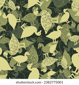 Duck Military pattern seamless. Drake Army background. Baby fabric texture Protective khaki
