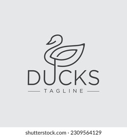 Duck mono line logo design concept