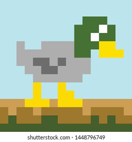 duck on the ground, pixelated 16x16, vector illustration 