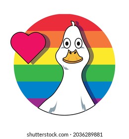 duck on rainbow background with heart.