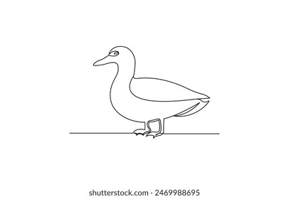 Duck in one continuous line drawing vector illustration. Pro vector, duck continuous line vector illustration, Continuous single line art drawing of pet animal duck concept outline vector illustration