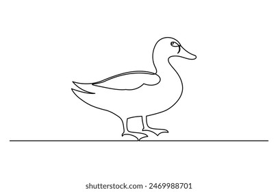 Duck in one continuous line drawing vector illustration. Pro vector, duck continuous line vector illustration, Continuous single line art drawing of pet animal duck concept outline vector illustration