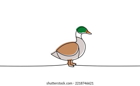 Duck one line colored continuous drawing. Duck symbol. Farm bird continuous colorful one line illustration. Vector minimalist linear illustration.