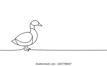 Duck one line continuous drawing. Duck symbol. Farm bird continuous one line illustration. Vector minimalist linear illustration.
