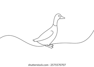 Duck one line drawing of minimalist vector icon with black and white background