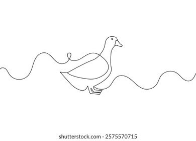 Duck one line drawing of minimalist vector icon with black and white background