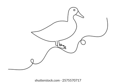 Duck one line drawing of minimalist vector icon with black and white background