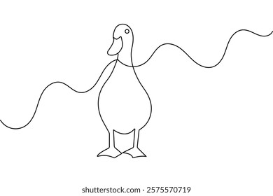 Duck one line drawing of minimalist vector icon with black and white background