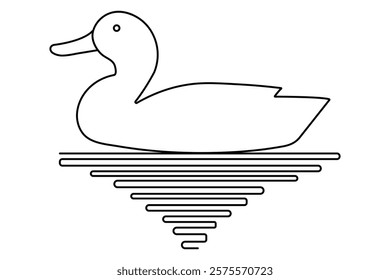 Duck one line drawing of minimalist vector icon with black and white background