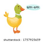 Duck with Open Mouth Making Quack Sound Isolated on White Background Vector Illustration