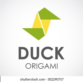 Duck origami paper abstract vector logo design template kids business icon playground company identity symbol concept