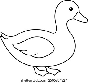 Duck outline or line art silhouette vector illustration with smooth lines white background.