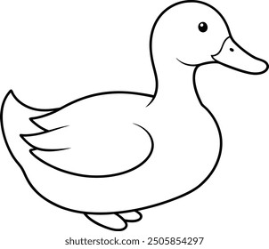 Ilustración vectorial de silueta de boceto de dibujo de líneas o contorno de pato con líneas suaves de fondo blanco.