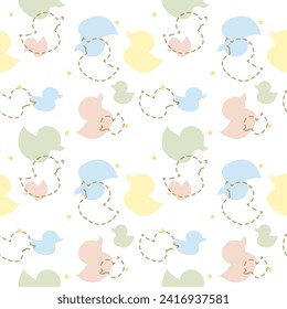Duck pastel color cartoon so cute. On white background. Pattern seamless vector illustration. 
