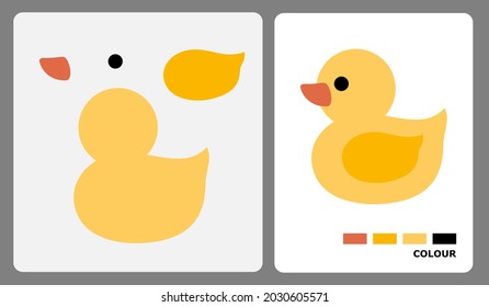 Duck pattern for kids crafts or paper crafts. Vector illustration of duck puzzle. cut and glue patterns for children's crafts.