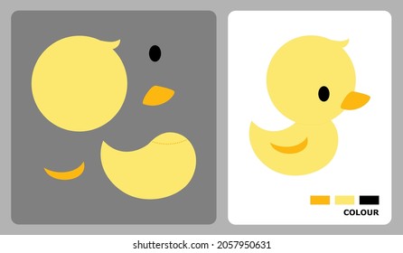 Duck pattern for kids crafts or paper crafts. Vector illustration of duck puzzle. cut and glue patterns for children's crafts.