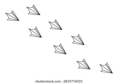 Duck paw prints trail vector illustration. Thin black line art of webbed bird footprints path isolated on a white background.