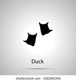 Duck paws, steps imprints, simple black silhouette on gray