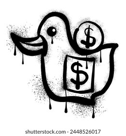 Duck piggy bank graffiti drawn with black spray paint