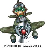 duck pilot flying old style fighter plane