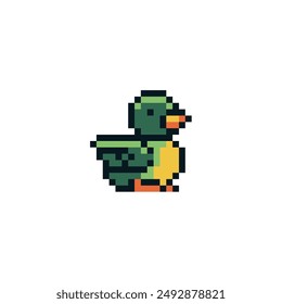 Duck. Pixel art character. 8-bit sprite. Isolated vector illustration. Sticker design.