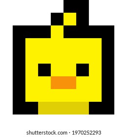 Duck pixel art. Vector picture. Pixel art style yellow duck icon. Vector illustration.