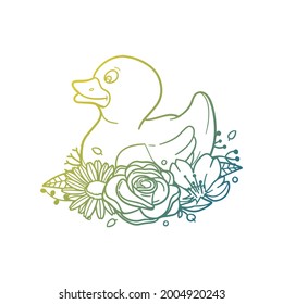 Duck Plastic Rose Flower with Vintage Animal Toy Design. Baby Bath Floral Frame Ornament Vector Style. Decoration Design Wreath Illustration.