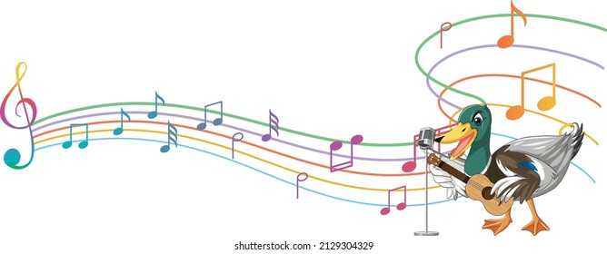 The duck play guitar, ukulele with music note illustration