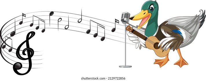 The duck play guitar, ukulele with music note illustration