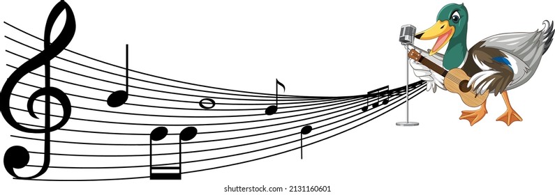 The duck play guitar, ukulele with music note illustration