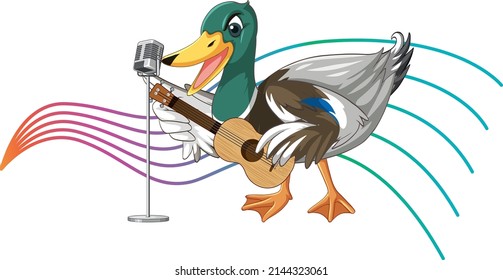 The duck play guitar, ukulele with music note illustration
