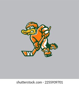 Duck Playing Hockey logo Vector design