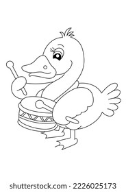 duck playing music coloring page or book for kid vector