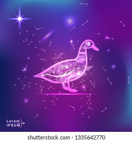 duck. Polygonal wireframe duck silhouette on gradient background. Space, futuristic, zodiac concept. Shine neon style vector illustration