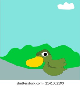 Duck In The Pond Isolated Vector Illustration