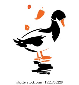 Duck quick ink sketch, vector graphics, autumn