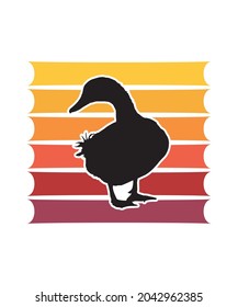 Duck Retro Sunset Design template. Vector design template for logo, badges, t-shirt, POD and book cover. Isolated white background.