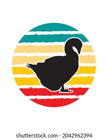 Duck Retro Sunset Design template. Vector design template for logo, badges, t-shirt, POD and book cover. Isolated white background.