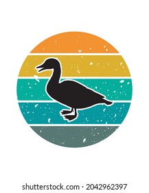 Duck Retro Sunset Design template. Vector design template for logo, badges, t-shirt, POD and book cover. Isolated white background.