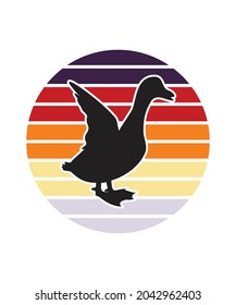 Duck Retro Sunset Design template. Vector design template for logo, badges, t-shirt, POD and book cover. Isolated white background.