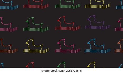 Duck rubber swim duck seamless pattern black