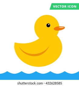 Duck rubber toy yellow color flat vector icon, cartoon flat illustration