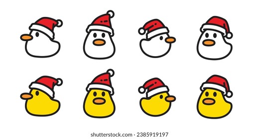 duck santa claus hat christmas vector icon cartoon character logo yellow bird chicken symbol doodle isolated illustration design