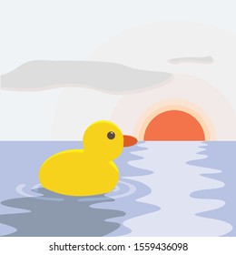 Duck in the sea, illustration, vector on white background.