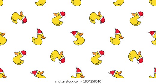 duck seamless pattern christmas santa claus hat vector rubber duck bird farm cartoon scarf isolated repeat wallpaper tile background animal illustration doodle design