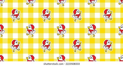 duck seamless pattern christmas santa claus hat bird walking tartan plaid checked goose shower bathroom bird chicken vector cartoon pet scarf isolated animal tile wallpaper repeat background doodle il