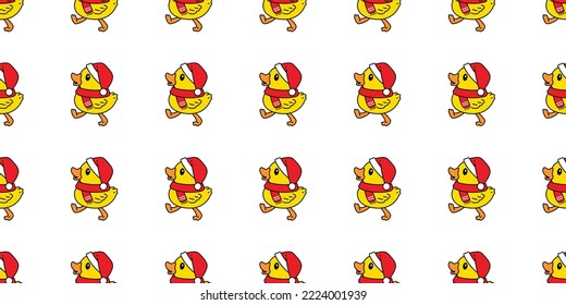 duck seamless pattern christmas santa claus hat bird walking goose shower bathroom bird chicken vector cartoon pet scarf isolated animal tile wallpaper repeat background doodle illustration design