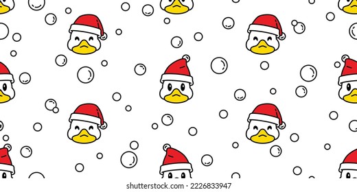 duck seamless pattern christmas santa claus hat snow bird head goose shower bubble soap bathroom chicken vector cartoon pet scarf isolated animal tile wallpaper repeat background doodle illustration d