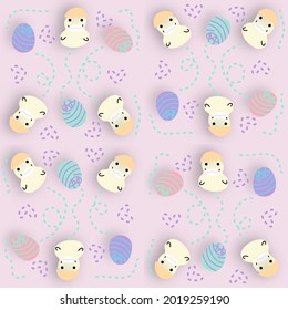 duck seamless pattern rubber duck bathroom shower dash line toy chicken bird vector pet scarf isolated cartoon animal tile wallpaper repeat background doodle illustration pastel color