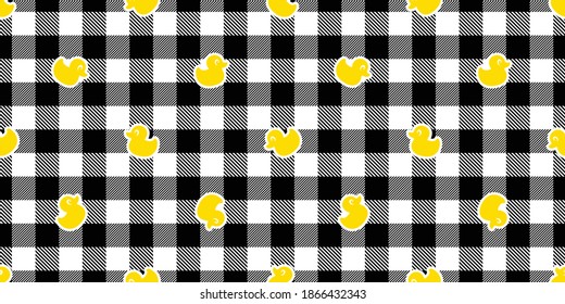 duck seamless pattern rubber duck bird chick checked tartan plaid vector cartoon repeat wallpaper scarf isolated tile background illustration doodle design